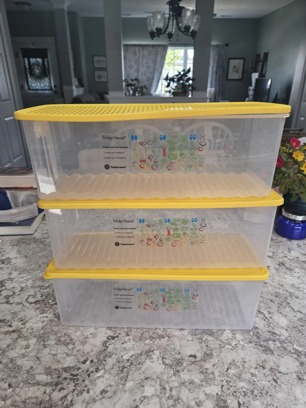 S/3 Tupperware Large FridgeSmart Yellow Fruit Veggie Refrigerator Container